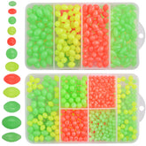 Assorted glow fishing beads set in a storage box
